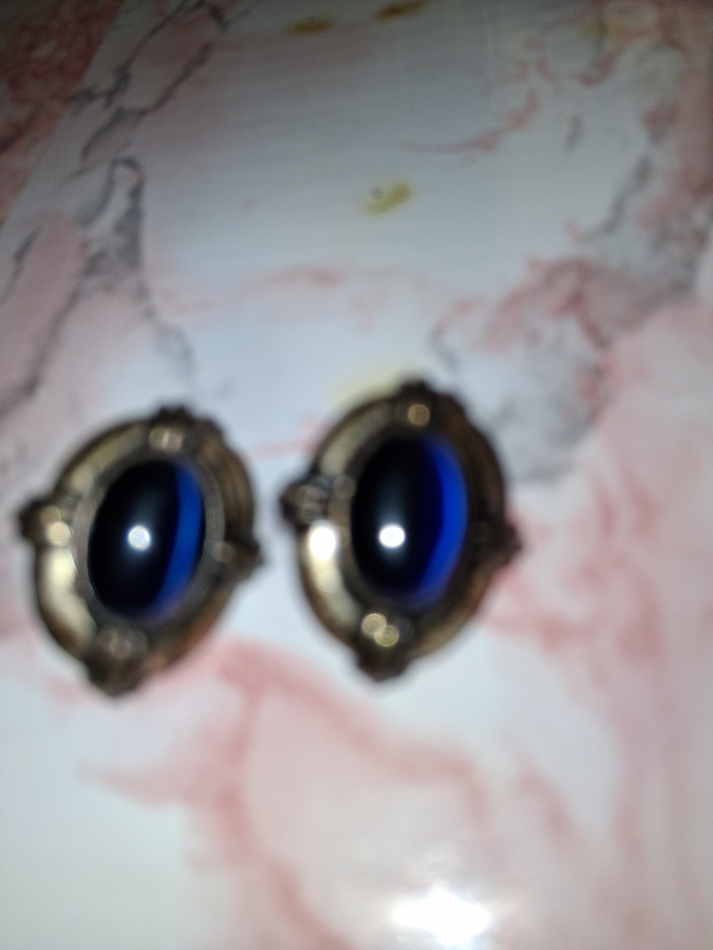 Vintage Style Blue Cabochon Clip Earrings